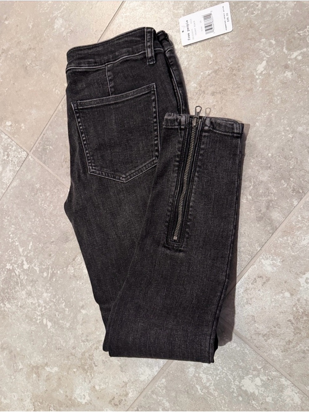 Free People Black Skinny Jeans with Ankle Zip Detail